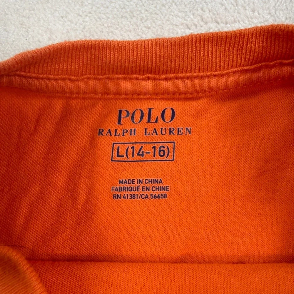 Polo Ralph‎ Lauren Kids Orange Cotton Crew Neck T-Shirt Size L 14-16 Green Pony